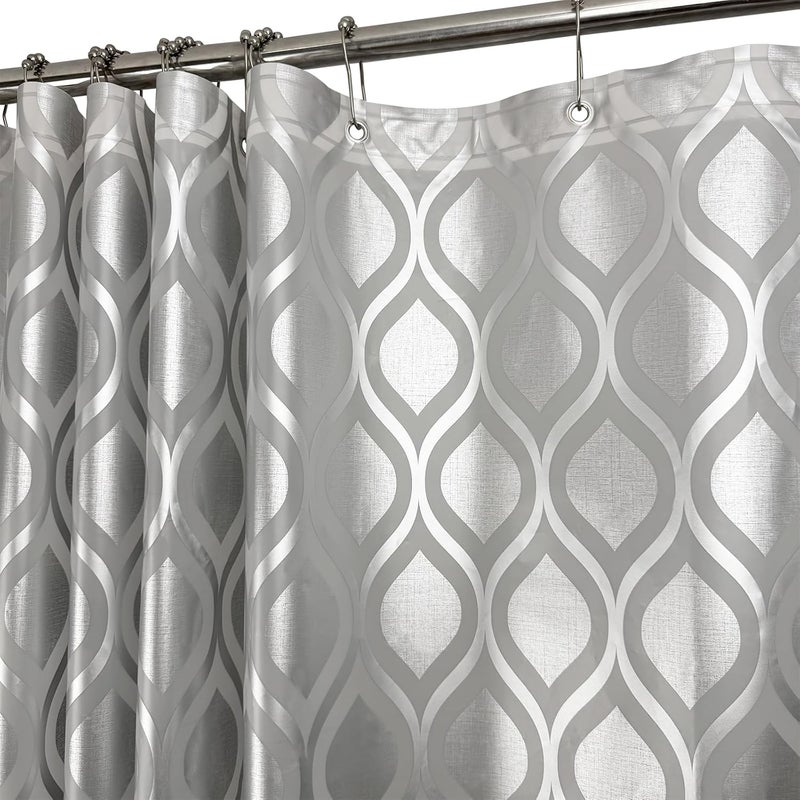 TRIMENGO Plastic Shower Curtain Liner, Silver Striped Pattern, Waterproof Printed PEVA Shower Curtain with Design, Rustproof Grommets, Standard Size 70x72 Bathtub Curtain for Bathroom (Pack of 1) - Image 1